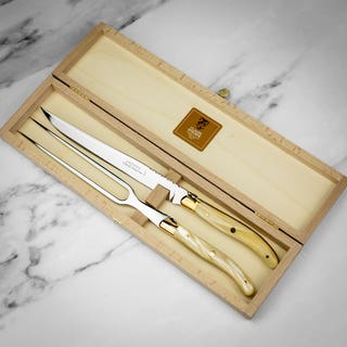 Laguiole 2pc Carving Set in Gift Box - Resin Pearl Handle 