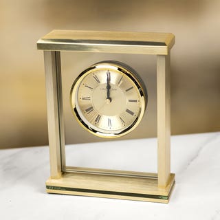 Gold Tone Flat Top Mantel Clock - Brushed Dial