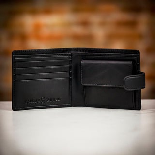 Farrar & Tanner Premium Nappa Leather Billfold Wallet with Coin Purse - Black