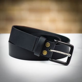 Double Rivet Leather Belt - Black